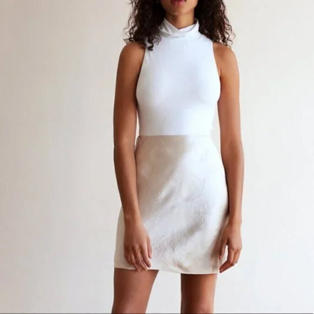 Aritzia Babaton Slip Mini Skirt Nude Champagne Size 10